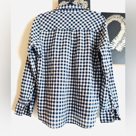 J. Crew Gingham navy blue and white button down long sleeve shirt - Picture 4 of 9